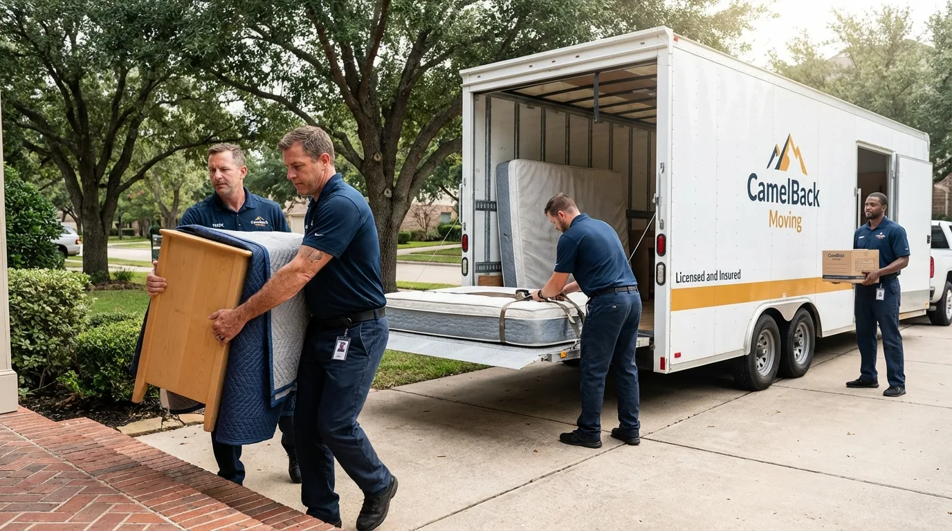 Crew loading residential truck for cross-state move from Culver, IN
