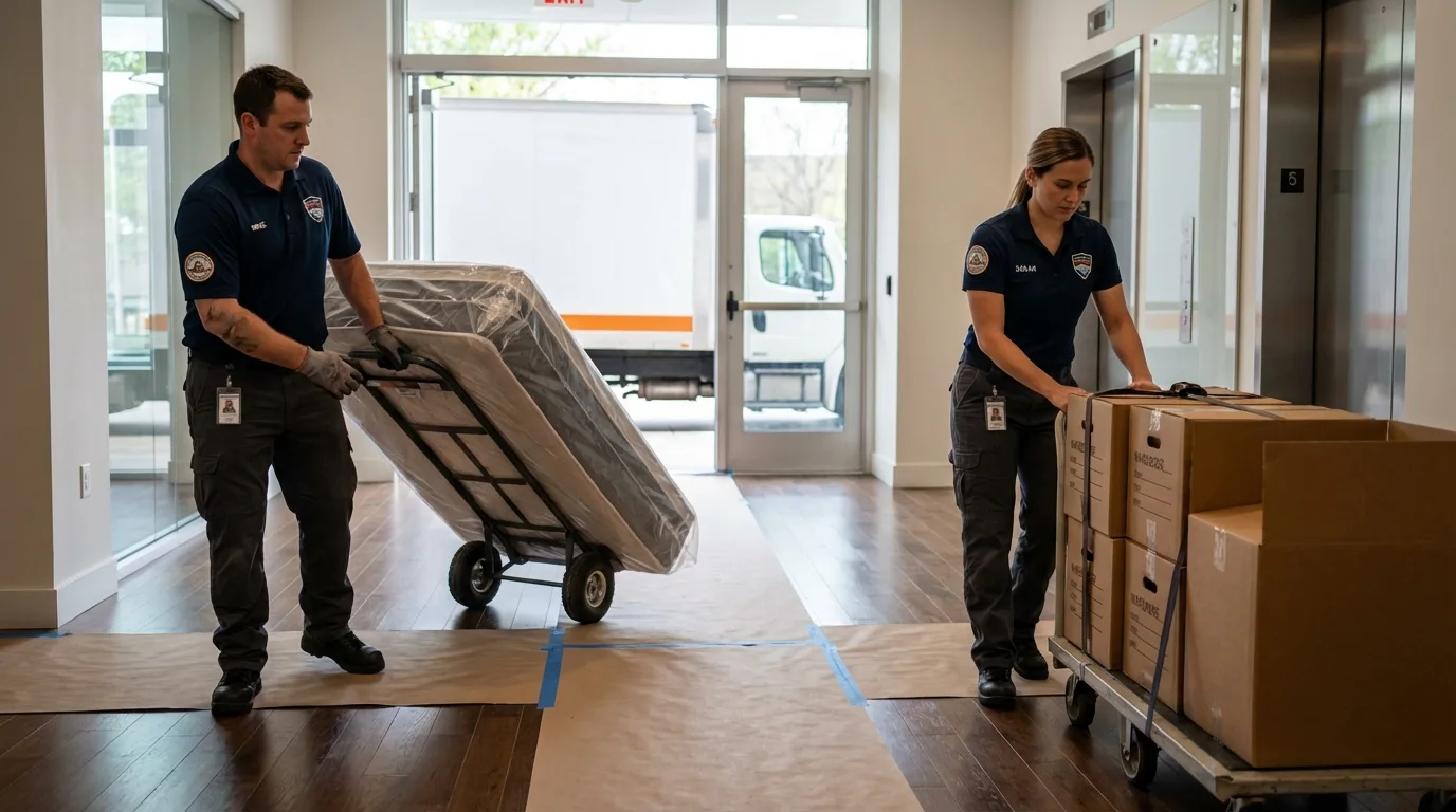 Professional apartment movers loading elevator in Culver, IN